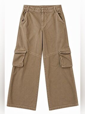 ZARA Khaki Wide Leg Cargo Pants Utility Trousers SZ XS